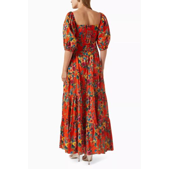Cara Cara Quinn 100% cotton floral maxi dress cherry bouquet orange size XL - Picture 2 of 9